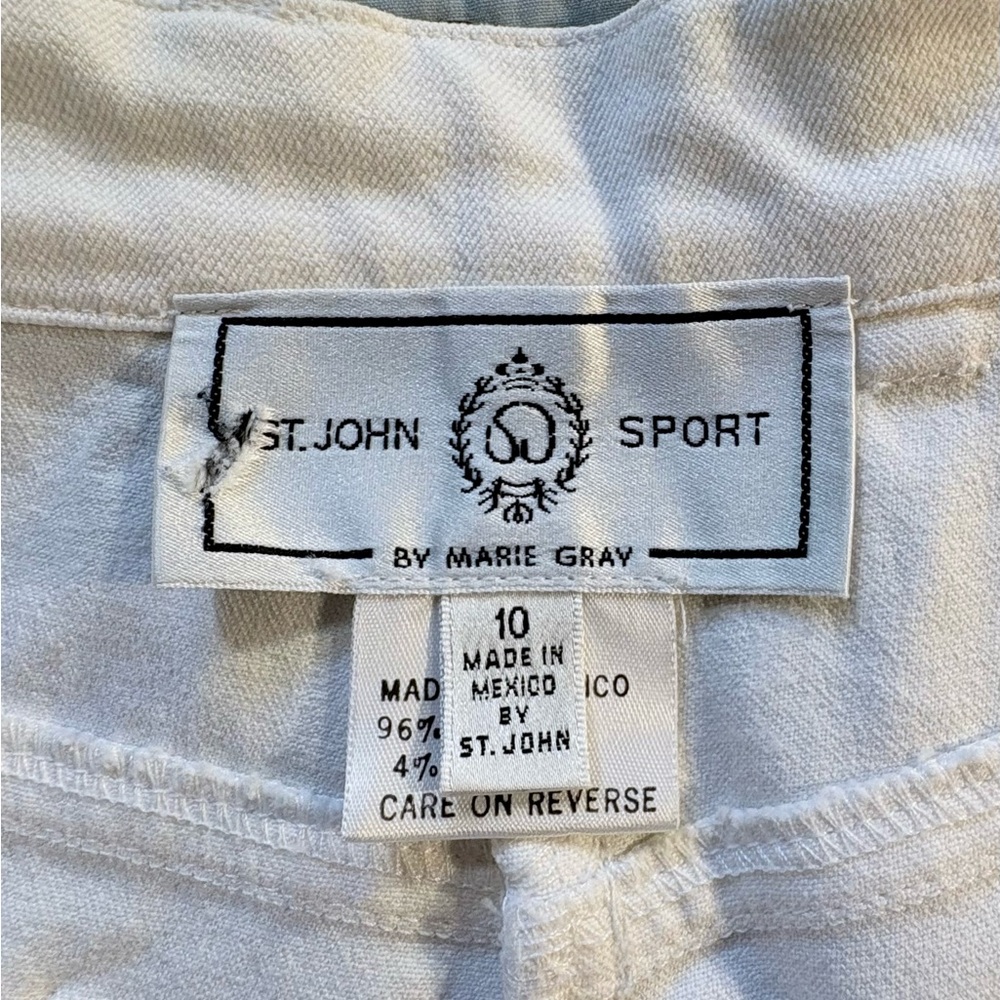 St. John Sport by Marie Gray Cream Cotton Blend Straight Leg Trousers Sz 10💚 - Picture 9 of 12